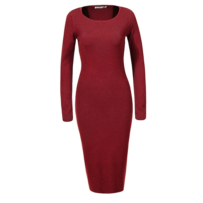 GLO-STORY, женское платье-свитер,, элегантное, шикарное, длинный рукав, вязаное платье, сексуальные, вечерние, бодикон, платья-свитера, WMY-2616 - Цвет: Brick Red