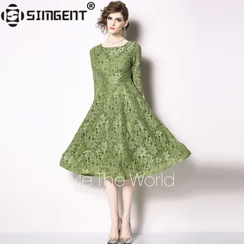 

Simgent Womens Dress Fashion Elegant Three Quarter Sleeve Casual Knee Length Lace Dress Women Clothes 2019 Dames Jurken SG94121