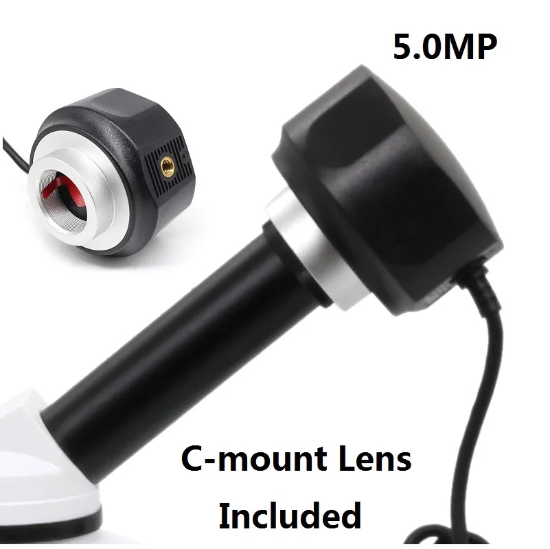 5MP USB Camera Digital Microscope Eyepiece CMOS Sensor for Image Capture Recording Viewing with Reduction C-mount Lens