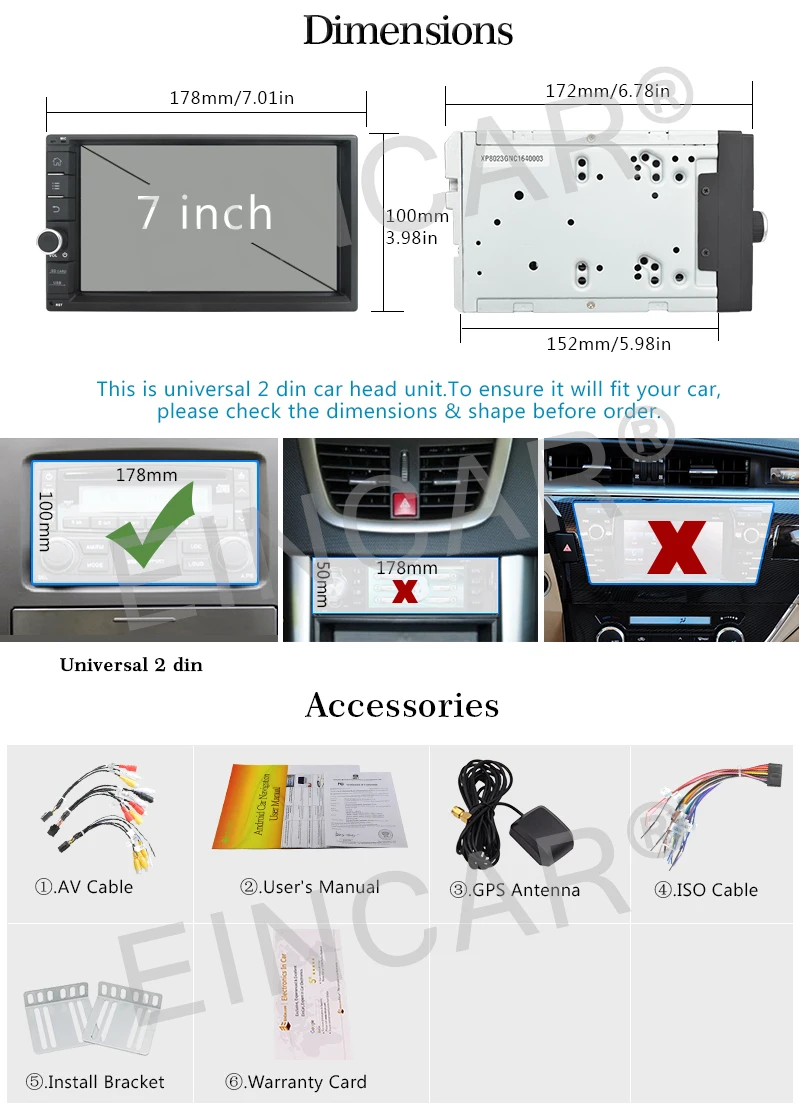 Top 7" Double 2DIN Car Stereo Android 6.0 Quad-Core CPU 2GB RAM GPS No-dvd DAB+ 7