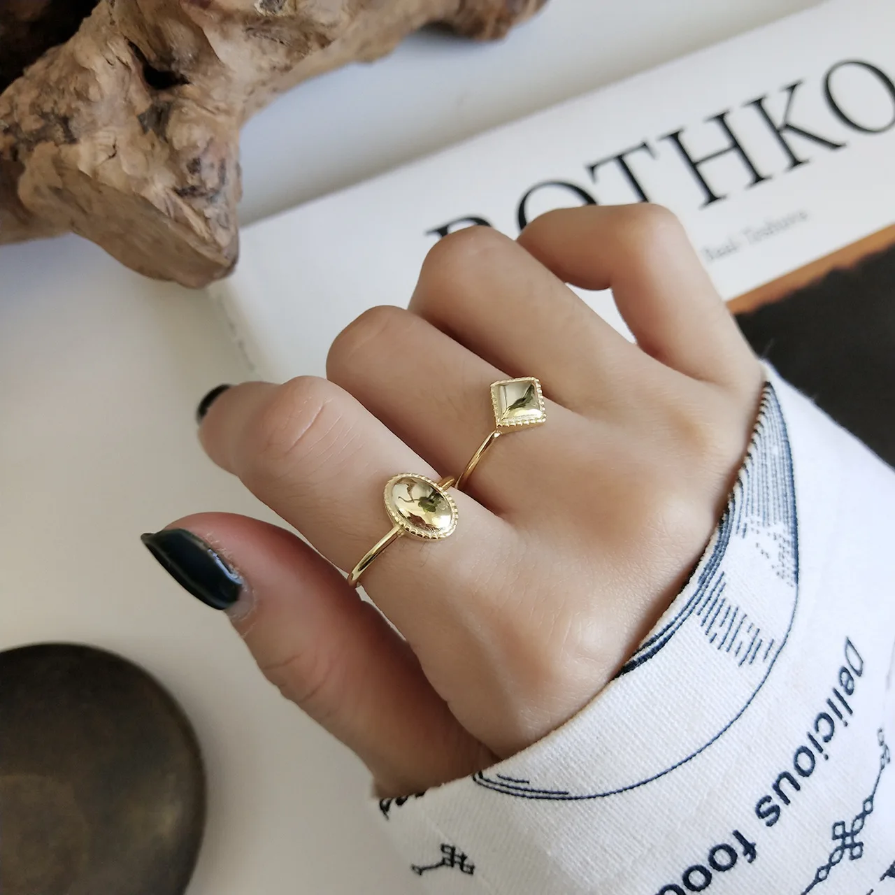 

Korean Ring Pure Silver Geometric Ring Personality Fashion Style Adjustable Jewelry for Woman Gift