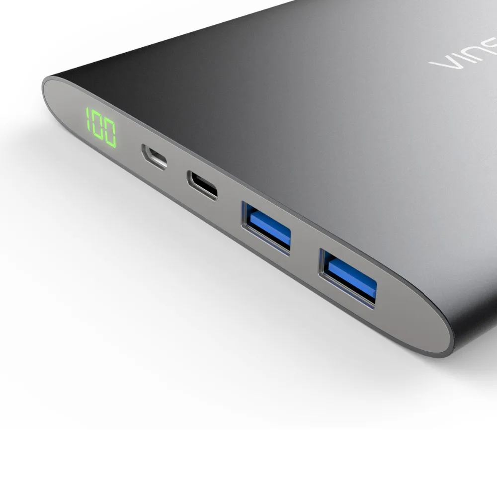 Vinsic 20000 mAh power Bank Dual usb type C 5 V 3A светодиодный дисплей Внешняя батарея зарядное
