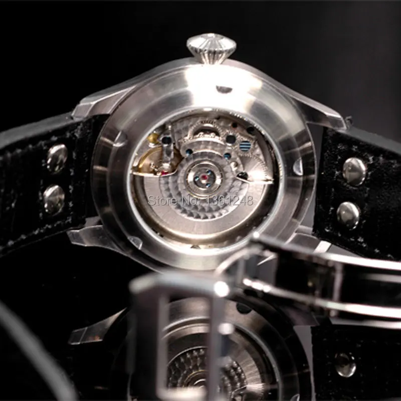 47 мм parnis черный циферблат Светящийся индикатор запаса хода ST2530 механизм регулировки даты автоматические мужские часы P98