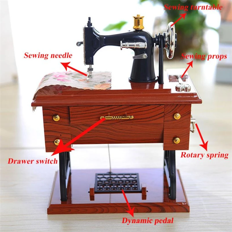  Vintage Music Box Mini Sewing Machine Style Mechanical Birthday Gift Table Decor 2018 fashion Hot sale good quality C0224      10