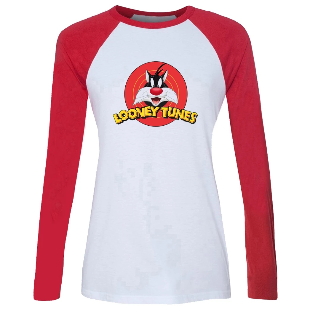 

Hungry Taz Mania Sylvester Cat Looney Tunes Tweety Bird Lola Bunny Design Women's Lady Print long sleeves T-Shirt Graphic Tee