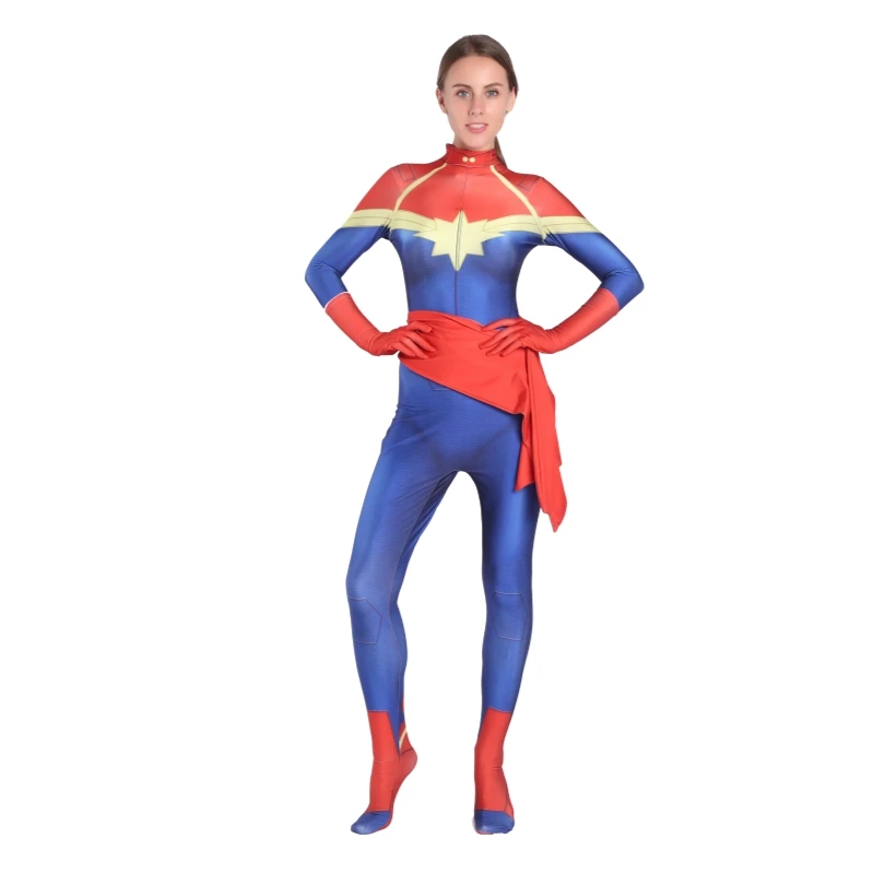 

Movies Ms. Marvel Cosplay Costumes Captain Marvel Spandex Lycra Bodysuits Halloween Costumes Jumpsuit with Belt For Women Girls