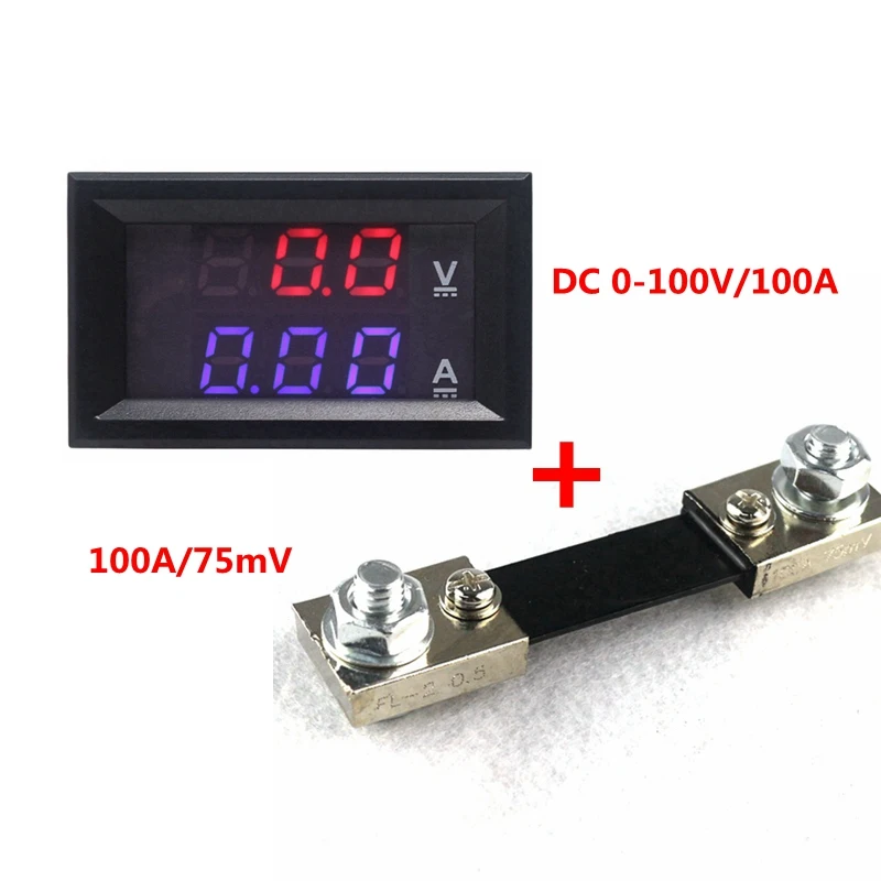 DC 100V 100A Voltmètre Ampèremètre Bleu+Rouge LED Digital Volt Amp Jauge C~PL
