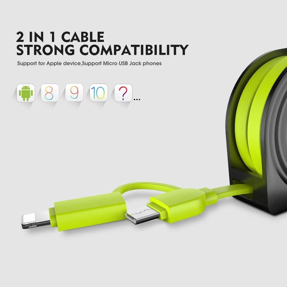 Floveme 2 في 1 كابل usb + مايكرو usb كابلات الهاتف المحمول قابل شاحن ل فون × 8 7 6 باد الهواء 1 متر لل xiaomi كابوس