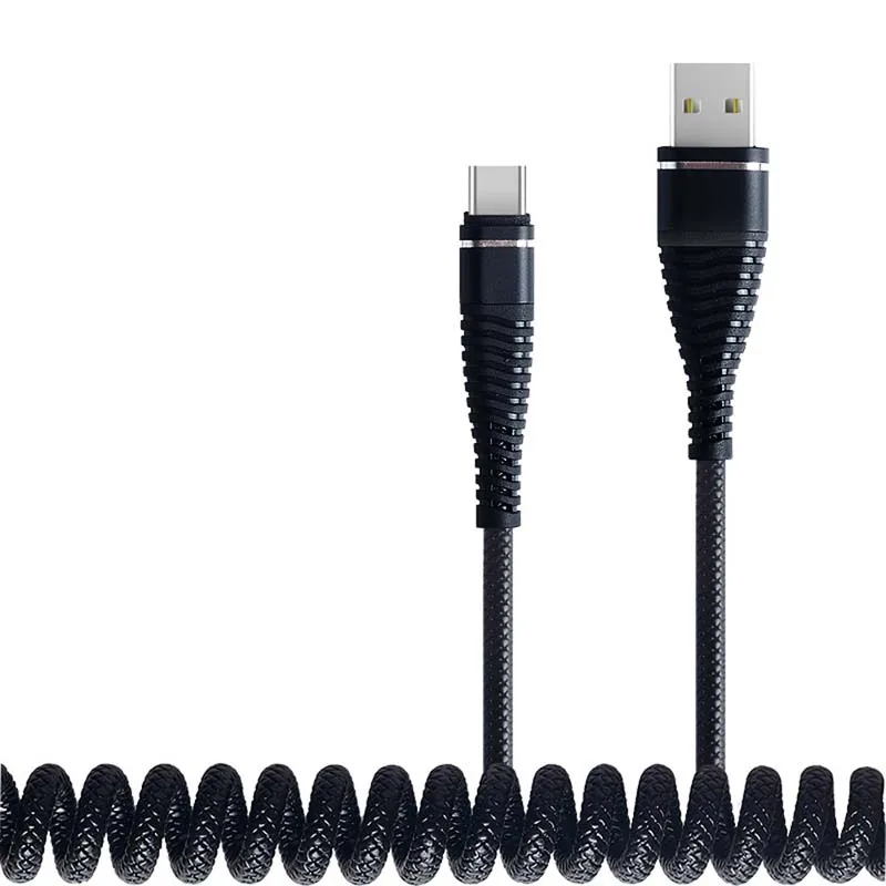 1,2 м Micro USB кабель для телефона с пружиной «рыбий хвост», прочный кабель типа C для быстрой зарядки и передачи данных для Iphone, телефонов Android, универсальные кабели - Тип штекера: США