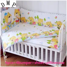 Акция! 6 шт. кроватки набор Постельное бельё Детские кроватки розовый животных, детская кроватка Постельные принадлежности(бамперы+ лист+ наволочка
