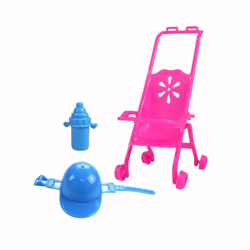 

3Item/Set of Doll Accessories = Baby Folding Stroller + Doll Helmet + Milk Bottle for Doll Accessories Best Girl Toys Gift