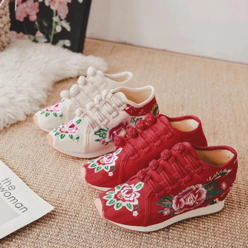THEAGRANT/; женская парусиновая обувь в китайском стиле; повседневная обувь с вышитыми цветами; сезон весна-осень; кроссовки на танкетке; специальная обувь на шнуровке; WSN3001