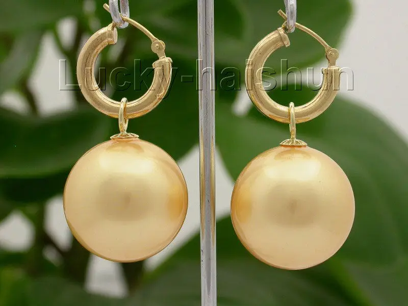 

SHIPP >>new hot AAA Dangle big 20mm golden yellow round sea shell pearls Earrings ho op j8664