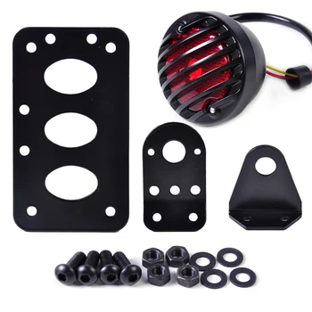 

DWCX Motorcycle Ribbed Round Tail Brake Light License Plate Bracket for Harley BMW Bobber Honda Suzuki Yamaha Agusta Dirt Bikes