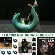 4 Style Ceramics LED Flower Ceramic Backflow Waterfall Smoke Incense Burner Censer Holder Yoga Burners Fountain Home Decorate