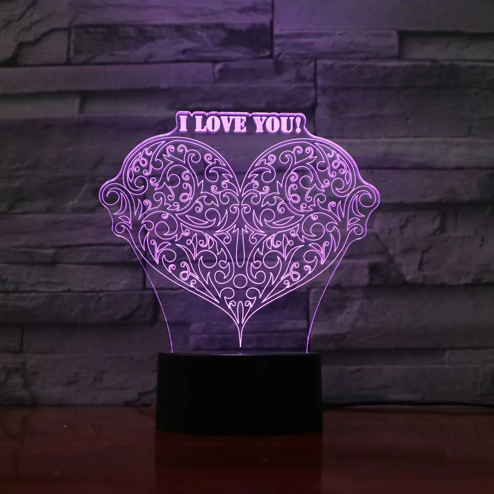 

Valentine's Day decorations led 3D Night Light Heart Love Multicolored Table Lamp Novelty Acrylic Craft Tabletop fixtures Lampen