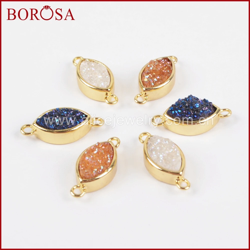 BOROSA 10PCS New Connector Charms Gold Color Bezel Marquise Rainbow Titanium Druzy Connector for DIY Jewelry Findings ZG0156 2