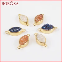 BOROSA 10PCS New Connector Charms Gold Color Bezel Marquise Rainbow Titanium Druzy Connector for DIY Jewelry Findings ZG0156 2