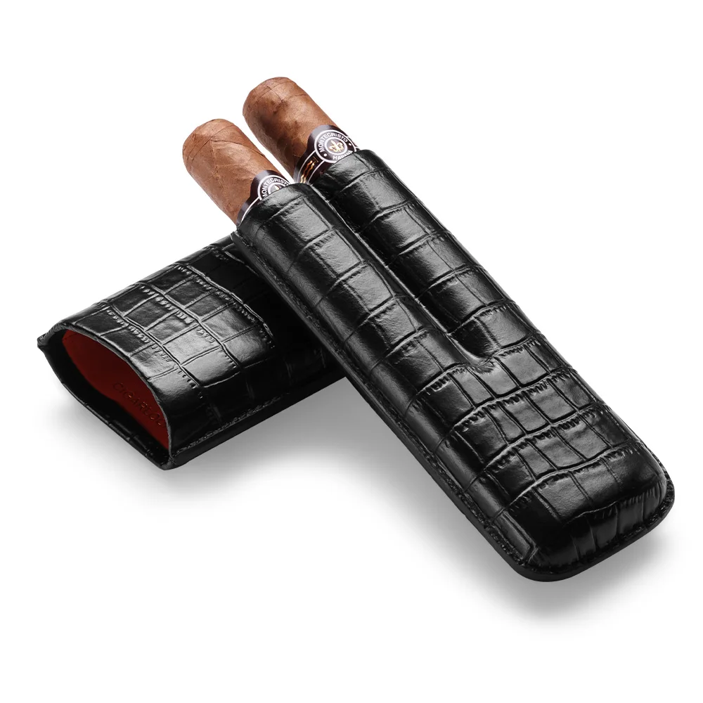 CIGARLOONG Портативный кожаный портсигар для путешествий, сигара увлажняющий чехол подходит 2 палочки для увлажнения сигары держатель CLH-0050-3 - Цвет: 2 sticks