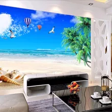 3d Уолл Ткань Шелковый Пользовательские Фото Фреска голубое небо и белые облака кокосовой пальмой домохозяйство 3d принт украшения ткани тропический