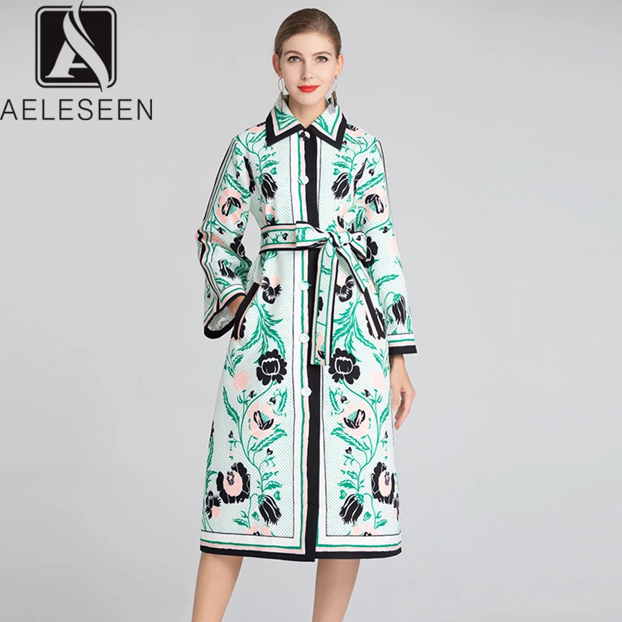 

AELESEEN Elegant Dresses 2019 UK style Runway Women's Long Sleeve Flower Dot Print Split Knee-Length Elegant Dress