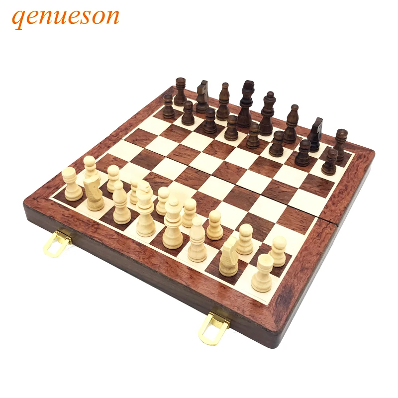 High Quality Portable Folding Wooden Chess Set Handwork Solid Wood Pieces Interesting Backgammon Children Gift Crafts Board Game