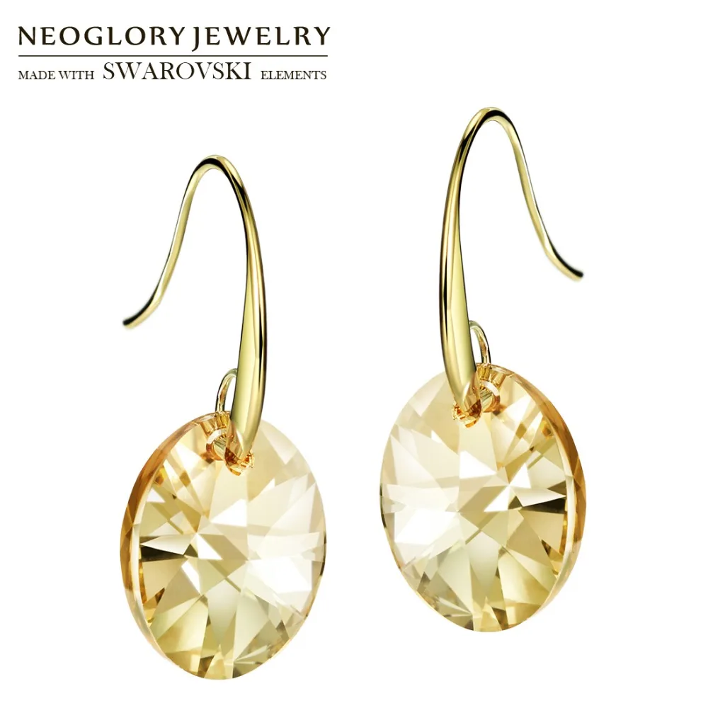 

Neoglory Austria Crystal Long Drop Earrings Light Yellow Gold Color Elegant Oval Design For Women Gift Classic Sale Trendy
