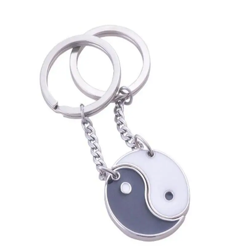 

Enamel Yin Yang Keychain Vintage Silver Dangle Black White Couple Key Ring Love Key Chain For Keys Car Fashion Jewelry Craft NEW