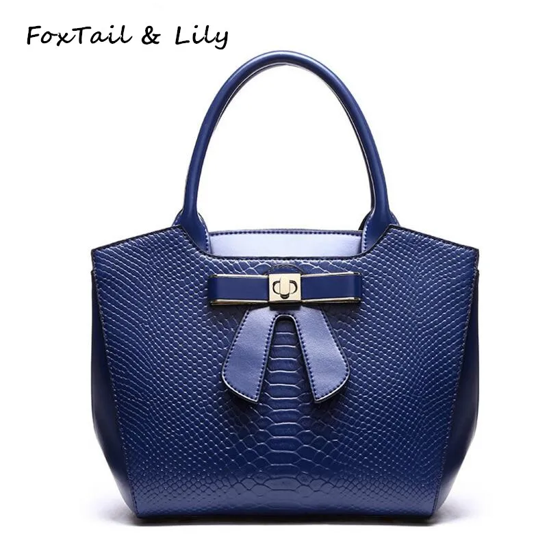 

FoxTail & Lily Beautiful Bowknot Design Woman Small Handbags Split Leather Cowhide Ladies Messenger Shoulder Bag for Youth Girls