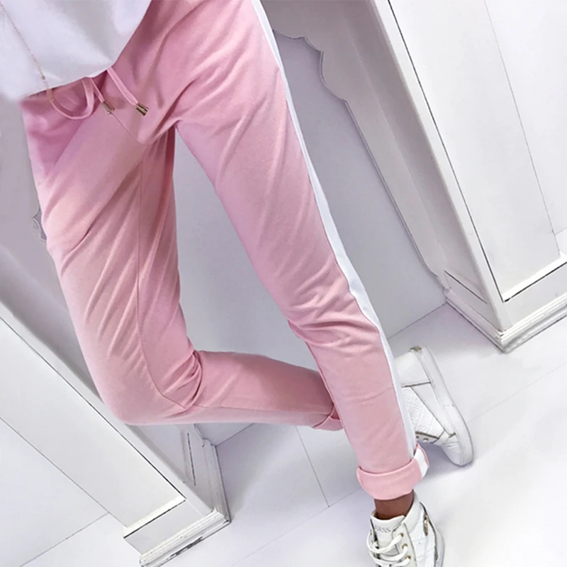 Najtaniej Dorywczo 2018 kobiet spodnie boczne pasiaste spodnie średnio wysoka talia moda obcisłe spodnie Pantalon dla dziewczynek WS8461R