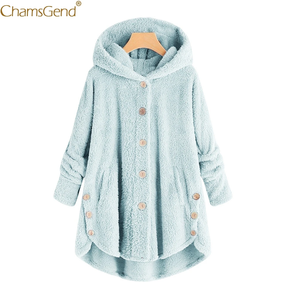 

Fashion 2018 Hot Women Button Coat Long Sleeve Hooded Coat Jacket Casual Female Loose Outwear Fluffy Tail Tops Dec12