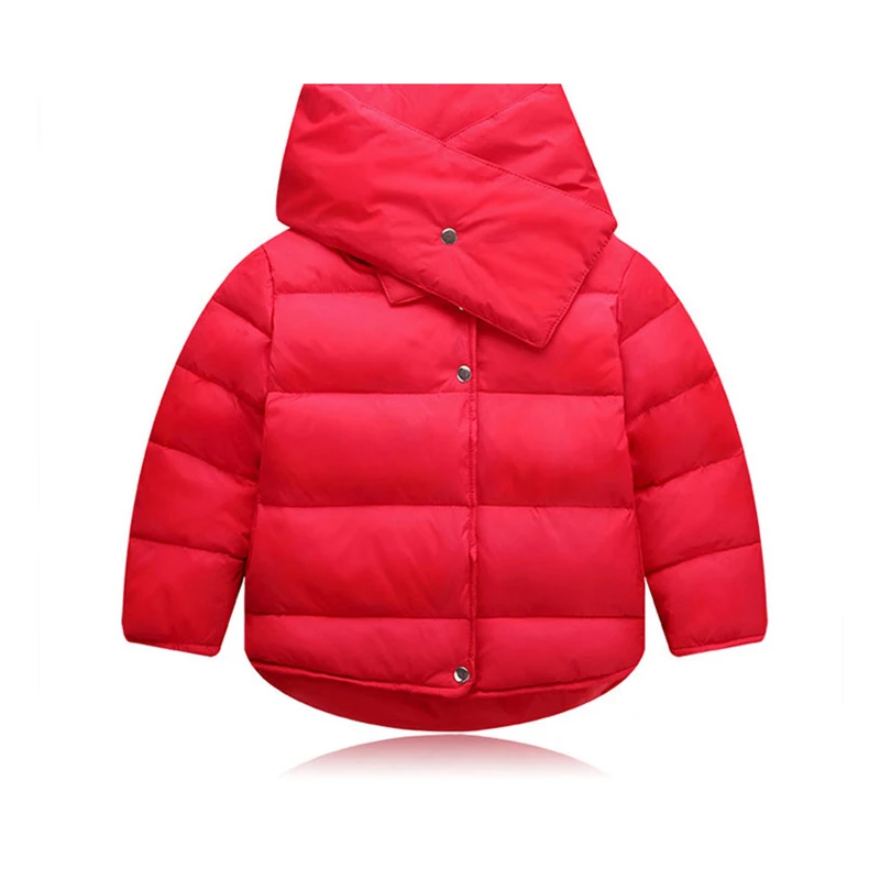 2PCS Winter Soft Thick Baby Boy Girl Coat Warm White Duck Down Scarf + Down Jackets Long Sleeve Solid Casual Kids Outerwear