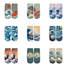 PLstar Cosmos art Япония Kanagawa морские носки для серфинга летние модные 3D хлопковые носки красочные теплые короткие носки женские носки