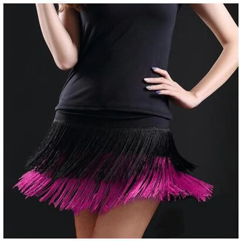 Для женщин латинская юбка для танцев для взрослых с двойными кисточками дизайн производительность бахромой женская Танго бальных танцев платье для танцев ча-ча - Цвет: Rose red