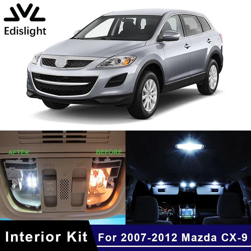 

Edislight 11Pcs White Ice Blue Canbus LED Lamp Car Bulbs Interior Package Kit For 2007-2012 Mazda CX-9 CX9 Map Dome Plate Light