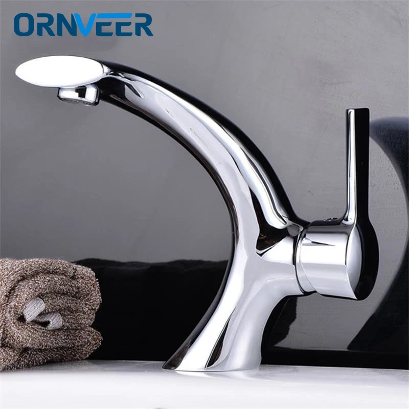 

Chrome Finish Single Lever Home Bathroom Basin Faucet Spout Sink Cold Water Tap Kitchen Faucet Mixer