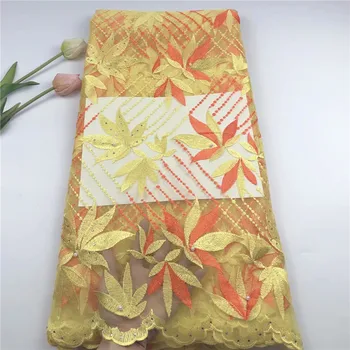 

2019 New Design African Lace Fabric High Quality French Net Embroidery Tulle Lace Nigerian Stones Fabric For Wedding Party Dress