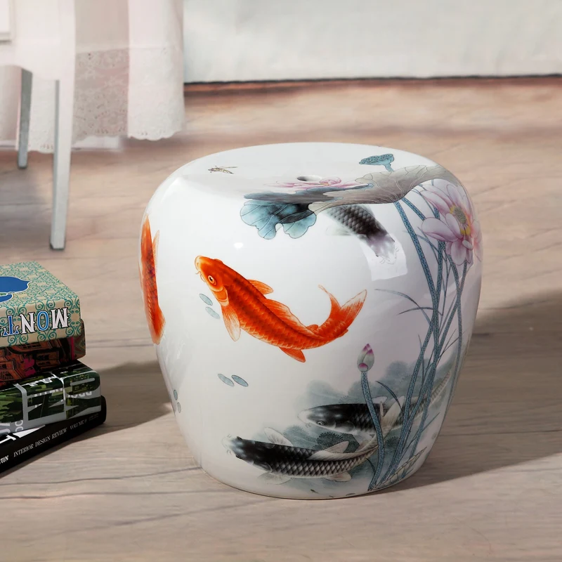 Small fish painting Jingdezhen porcelain Garden stool ceramic stool for