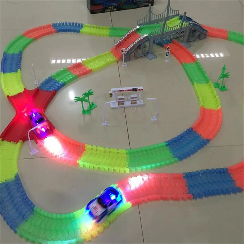 Tracks car Set Glowing Race Track Bend Flex Flash in the Dark Assembly Car font b