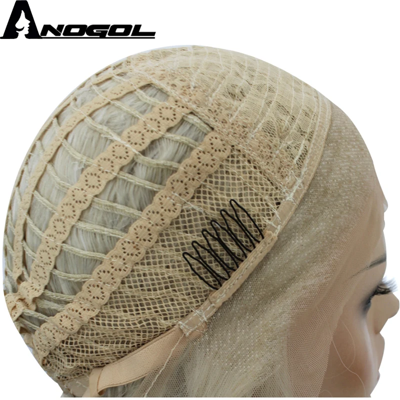Anogol Gold Blonde High Temperature Fiber 360 Frontal Long Deep Wave Full Hair Wigs Synthetic Lace Front Wig For Women Free Part