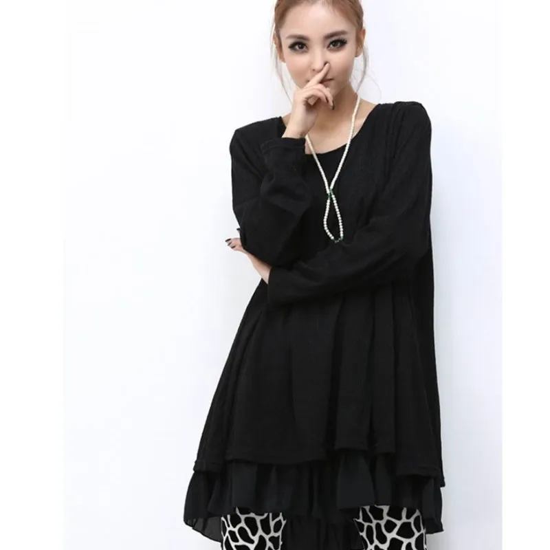 

Winter Warm Dresses Large Sizes 4XL For Women Ruffle Long Sleeve Round Neck Splice Loose Woman Basic Mini Dress 2018 New