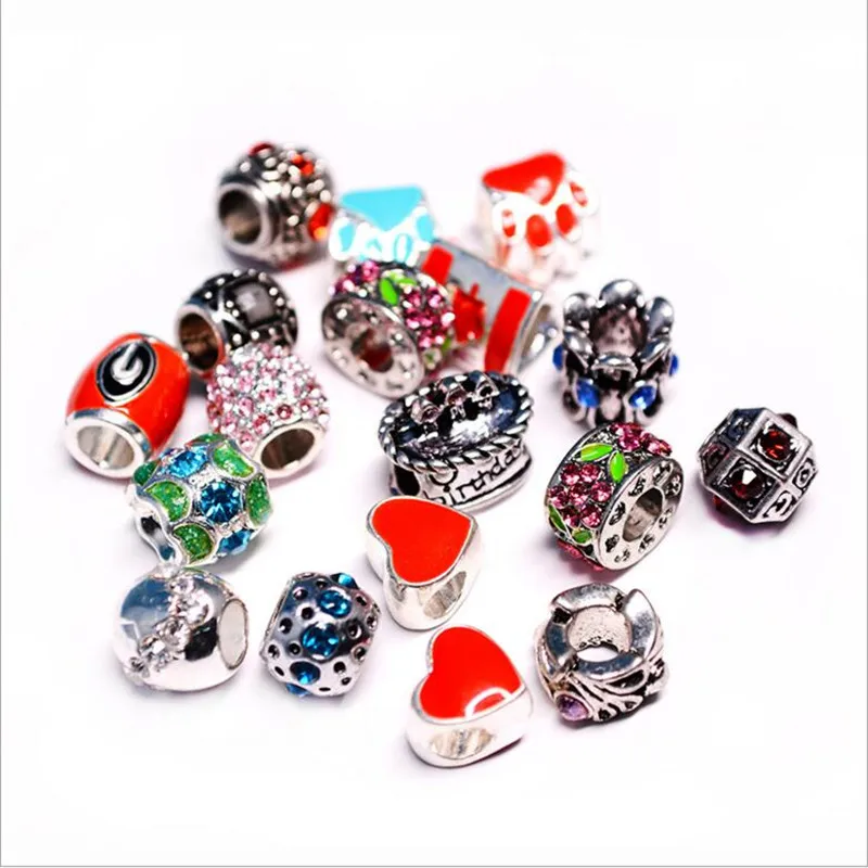 

Fashion Kralen Jewelry Red Enamel Beads Bijoux Heart Crystal Bead Charms Fit Pandora Bracelets European Big Hole Beads DIY Z727