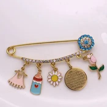 

turkish evil eye Ayatul Kursi Stainless steel brooch islam muslim feeder flower baby pin