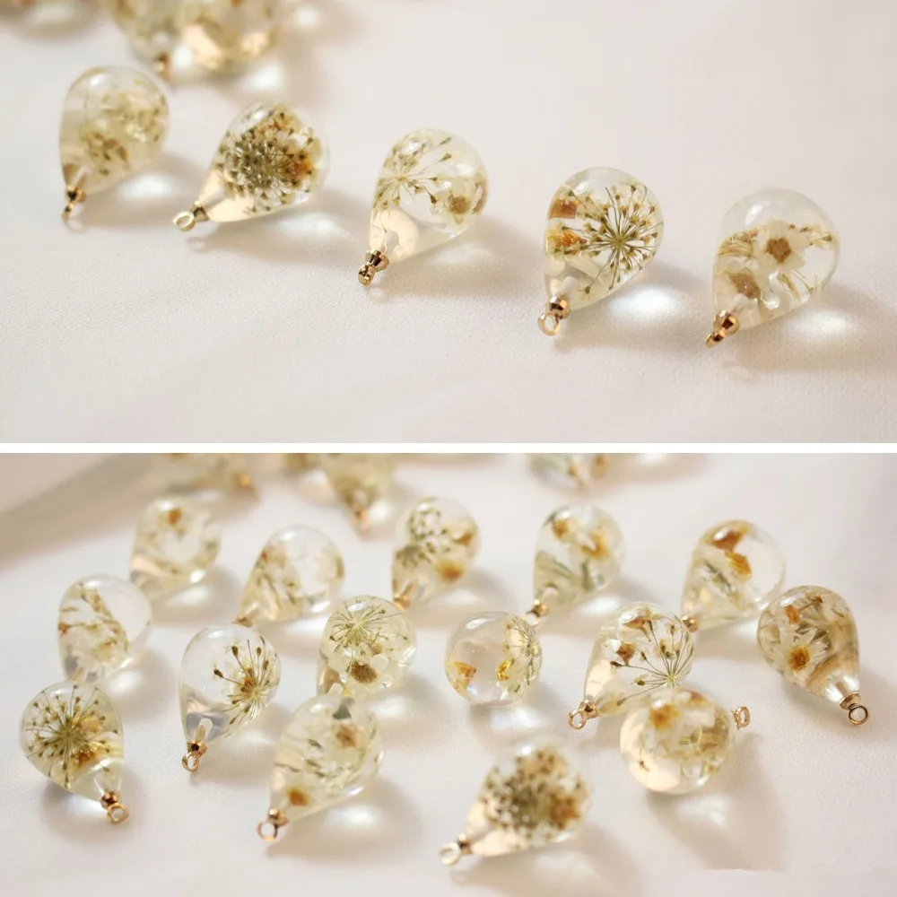 

Min order 10pcs/lot Dried flowers decoration geometry water drop shape resin bead charms diy jewelry earring pendant accessoy