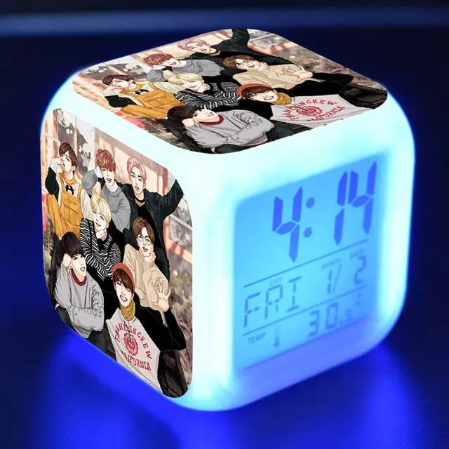 KPOP BTS Cubic Digital Alarm Clock Color Changing Clock Bangtan Boys LED Creative Night Lightin