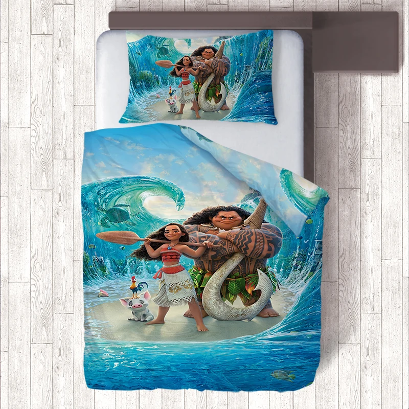 

IKathoME Moana Anime Bedding Sets for Kids Bedclothes Demigod Maui Print Movie Themed Duvet Cover Pillow Case Single Quilt Sets