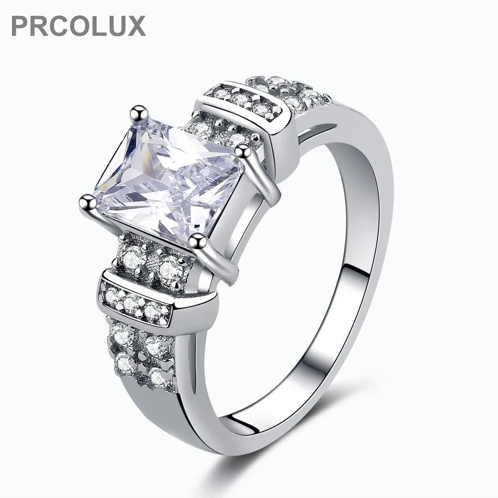 PRCOLUX Elegant Wedding Rings For Women White CZ Geomitric ...