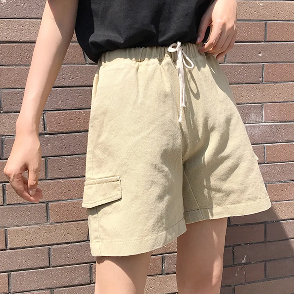 MUQGEW новые женские летние шорты с высокой талией Свободные повседневные рабочие байкерские шорты с карманами Большие размеры шорты Уличная