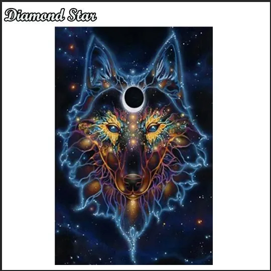 Diamond Painting Psychedelic Anime Wolf Moon 5D DIY Embroidery Rhinestones Full Chinese Mosaic Craft Hobby | Дом и сад