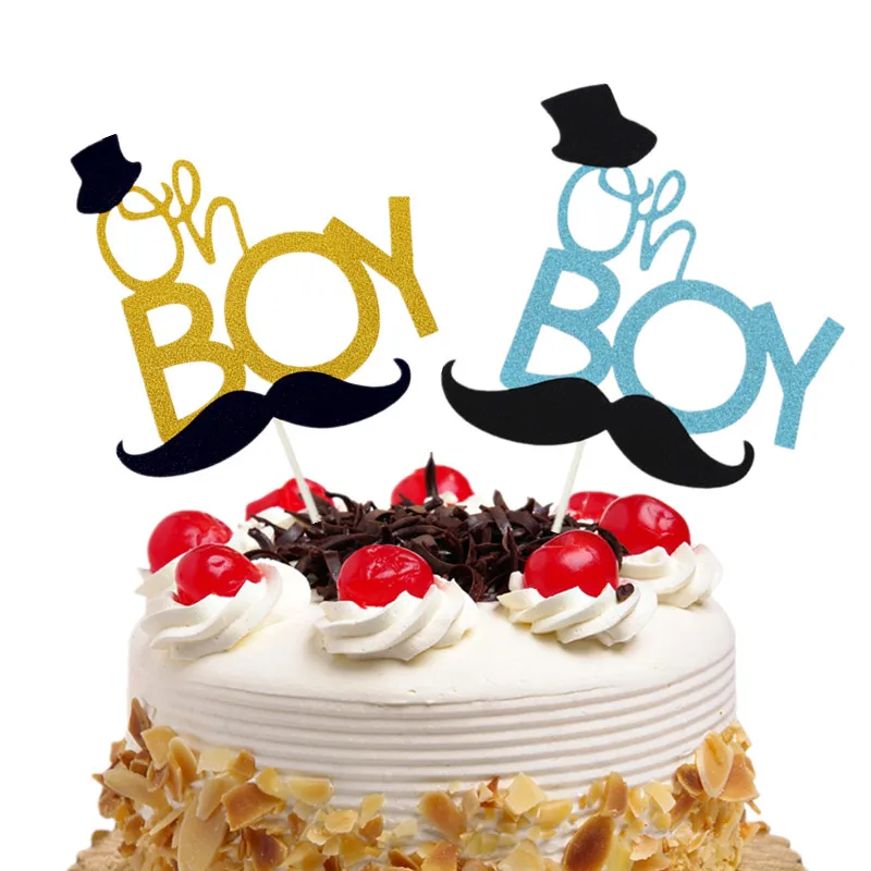 

Cake Toppers Oh Boy Little man Glitter Cupcake Topper Cake Flags Kids Happy Birthday Wedding Bride Party Baby Shower Baking DIY